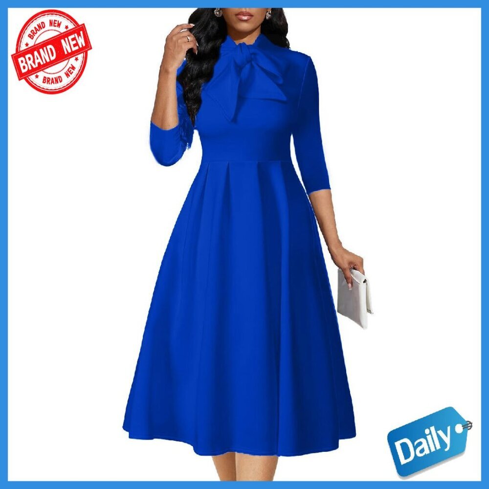 Midi A-Line Fit Flare Dress 3/4 Sleeve Formal Party Church Wear